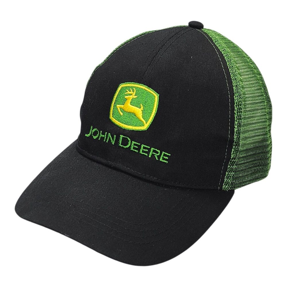 John Deere Black & Green Logo Trucker Hat Cap Mesh Back One Size